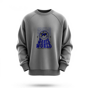 Smile World Crew Neck Pullover Sweatshirt Regular Fit 100 Cotton Knitted Unisex Casual Autumn Print Front Logo Breathable 370g - Product Image 4