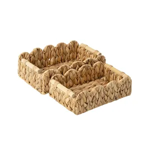 Wholesale Handwoven Water Hyacinth Storage <b>Basket</b> with Handles Decorative Woven Organizer <b>Tray</b> for Kitchen Bathroom & Home - Product Image 2