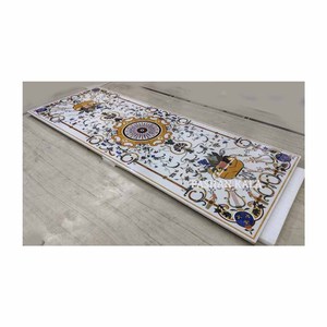 Plateau de table rectangulaire en marbre incrusté fait main, taille standard, design antique, pour table à manger, export et import. - Product Image 4