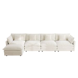 Canapé modulaire en forme de U convertible 4 places pour salon, 1 ottoman, canapés en chenille blanche - Product Image 6