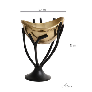 Cuenco metálico negro mate con base de pedestal dorada estilo rama orgánica, un sofisticado elemento decorativo de lujo para cualquier hogar. - Product Image 3