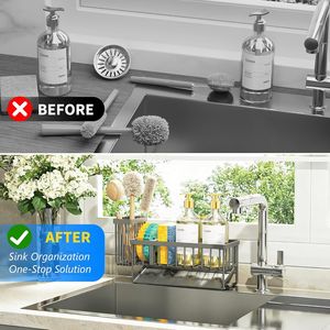 Organizzatore per Lavello con Portaspazzole e Portasponge in Acciaio Inox 304 Antiruggine, Soluzione di Stoccaggio per Dispenser di Sapone da Cucina - Product Image 6