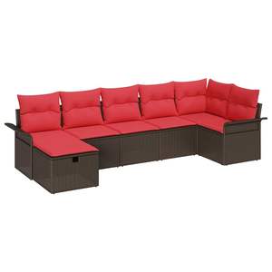 Juego de sofás de jardín de ratán sintético marrón y rojo de 7 piezas con cojines - Product Image 2
