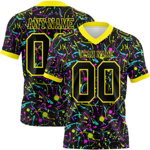 Camiseta de Fútbol Americano Sublimada Personalizada para Hombre, Manga Corta, Cuello en V, Absorbe la Humedad, Estampado de Salpicaduras Negras, Corte Regular para Adultos - Product Image 1