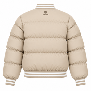 Chaqueta Bomber Acolchada Reversible Impermeable de Invierno para Mujer, Color Beige, Cuello Alto, Cierre de Cremallera, Corte Holgado, Personalizable - Product Image 3