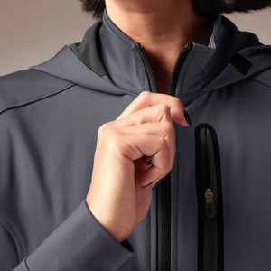 Blouse médicale zippée à capuche gris foncé pour femme en tissu tricoté polyester, détection des aiguilles, uniforme d'hôpital - Product Image 6
