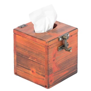 Wooden Tissue Box Cover Square Design Vintage Style Handmade With <b>Metal</b> Clasp For Home Decor - Product Image 1