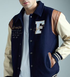 Veste d'hiver pour homme en laine/polyester, coupe ajustée, col montant, chauffante, style varsity, fermeture à boutons recouverts, coupe-vent - Product Image 1