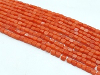 Perles en forme de cube lisse et poli en corail rouge, brin de 16 pouces, 3 mm, trou d'environ 0,35 mm, pour la fabrication de bijoux PMEGEMSBEADS 10