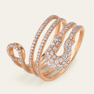 Anillo de cóctel con diamantes y serpiente en oro rosa, joyería fina de lujo para mujer - Product Image 2