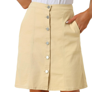 High Quality Women's High Waist Knee-Length A-Line Denim Skirt 100% Cotton Custom Made Casual Style Wholesale Price - Product Image 5