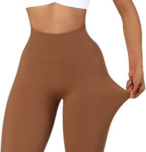 Nueva llegada de las mujeres patrón sólido de cintura alta entrenamiento Yoga pantalones verano Fitness Scrunch Butt Lifting malla Leggings - Product Image 4