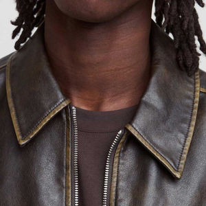 New Arrival Plus Size Winter Leather <b>Jacket</b> with Stand Collar Custom Logo Zipper Pocket Plain Dyed Winter <b>Jacket</b> - Product Image 6