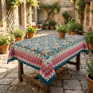 Mantel de algodón premium con estampado floral, rectangular, estilo tradicional hecho a mano, mantel de algodón para uso doméstico. - Product Image 4