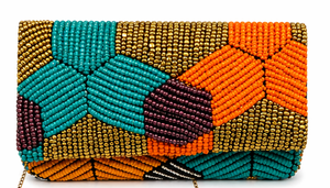 Pochette géométrique multicolore à perles |   Sac de soirée artisanal et original |   Sac à main bohème chic fait main, sac de soirée coloré - Product Image 2
