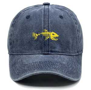 Cotton <b>Baseball</b> <b>Cap</b> With Yellow Fish Skeleton Embroidery Unisex Casual Hat For Adults Spring Summer - Product Image 5