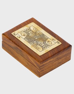 Boîte à cartes en bois faite à la main avec incrustation de roi de pique, style antique, boîte de rangement de table rectangulaire, étui de rangement pour cartes à jouer - Product Image 4