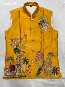 Premium Collection Malai Satin with Handwork & Embroidery Traditional Motif Nehru-Jacket & <b>Kurta</b>-Polo Pant Set Indian Exporter - Product Image 4