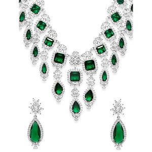 Women's Silver Plated Alloy Geometric <b>Crystal</b> Necklace Earring <b>Set</b> Classic Wedding Jewelry Third Party Certified Claw Setting - Product Image 6