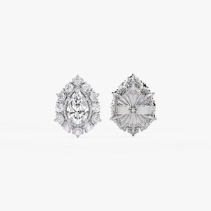 Clous d'oreilles tendance pour femme en or blanc 14K avec diamants de laboratoire poire et ronds 3CTW et halo, certifiés IGI, pour l'exportation en gros - Product Image 2