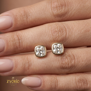 Pendientes de Moda Zyorio Jewels con Diamante Cultivado en Laboratorio de 1 Quilate, Corte Cojín, Color E, Engaste en Bisel, Oro Sólido de 14K para Mujer - Product Image 2