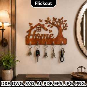 Handmade Wooden Home <b>Wall</b> Decor Key Holder Rack <b>Tree</b> House Hanging Ornament for Entryway Bedroom-Birthday Easter <b>Christmas</b> - Product Image 3