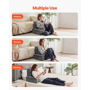 Oreiller de repos de lit de lecture gris de grande taille poignée de transport facile 3 poches appui-tête amovible dossier support de bras éponge 25D - Product Image 6