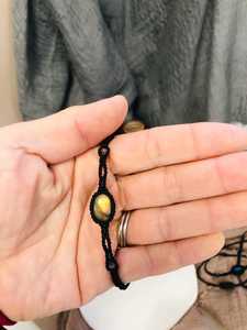 Handmade Boho Macrame <b>Bracelet</b> with Natural Labradorite Oval Cabochon - <b>Adjustable</b> Cord Slide Knot Statement <b>Bracelet</b> Wholesale - Product Image 3