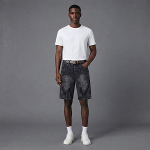 Shorts de Mezclilla Negros con Logotipo Personalizado, Estilo Acid Wash, Desgastados, Anchos, Holgados, Estilo Y2K, Streetwear, Hip Hop - Product Image 3