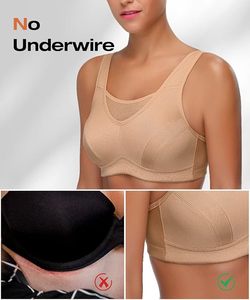 Soutien-gorge de sport dos nageur pour femme, maintien moyen, maille respirante, haut de yoga sans couture, col rond simple, beige - Product Image 2
