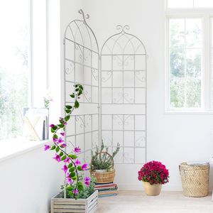 Set di 4 Tralicci da Giardino in Metallo Antiruggine Bianco Crema 180 cm x 50 cm Supporto per Fiori da Esterno per Piante Rampicanti - Product Image 1
