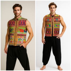 Chaqueta sin mangas gótica bohemia safari para hombre, bordada a mano, transpirable, tallas grandes, al por mayor - Product Image 1