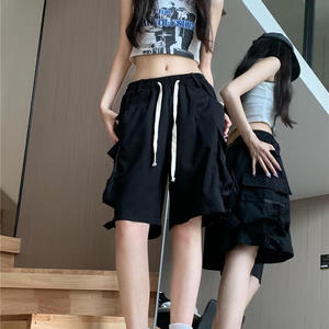 Shorts cargo taille haute en polyester, style américain estival, passe-partout, avec grandes poches, respirants et décontractés - Product Image 6