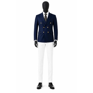 Blazer à double boutonnage rayé bleu marine fait main pour homme |   Veste de costume à boutons dorés |   Manteau de cérémonie pour mariage, affaires ou bal de promo - Product Image 1