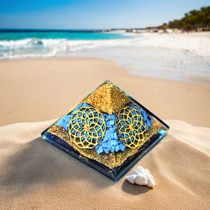 Pirámide de Energía Orgónica de Cristal Turquesa con Flor de Cuatro Lados, Artesanía de Piedras Preciosas Hecha a Mano, Duradera, Feng Shui, EMF, Navidad - Product Image 3