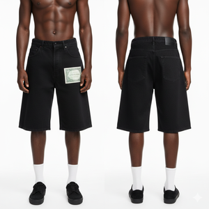 กางเกงยีนส์ขาสั้นผู้ชายสไตล์สตรีทแฟชั่น แต่งโลโก้ได้ ทรงหลวม ใส่ได้ทั้งผู้ชายและผู้หญิง ผ้าหนา - Product Image 1