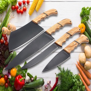 Juego de 4 Cuchillos de Cocina Hechos a Mano con Acero de Damasco 1095 15N20 de Alto Contenido de Carbono, Afilados, Ambidiestros, con Revestimiento Negro y Mango de Resina - Product Image 1