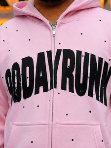 Sweat à capuche rose pour homme avec imprimé, fermeture éclair, style streetwear, coupe ample, manches classiques, tissu French Terry, prix raisonnable - Product Image 5