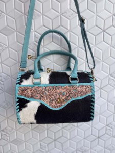 Bolso de Hombro para Mujer, Estilo Bohemio, Hecho a Mano, con Grabado en Cuero, Color Turquesa, Novedad 2026 - Product Image 1