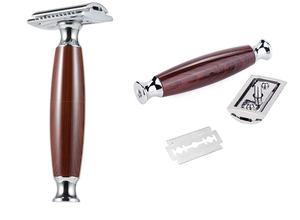 Ensemble de rasoir de sécurité 3-Pro avec manche en bois, brosse à raser et support, poils de blaireau - Product Image 2