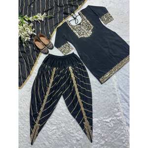 Conjunto de ropa de fiesta de diseñador para mujer Top elegante Dhoti Salwar Dupatta - Product Image 2