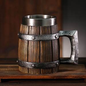 Vintage Wooden Beer Mug with Metal Bands Handle Handmade Eco-Friendly Dishwasher Safe Classic <b>Bar</b> <b>Accessory</b> Reusable Drinkware - Product Image 1
