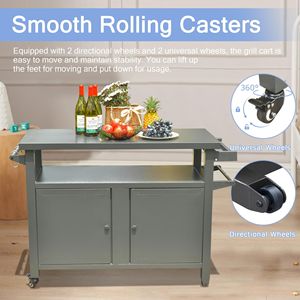 Table de cuisine extérieure en métal avec chariot de rangement portable à roulettes pour barbecue, patio, camping et préparation culinaire - Product Image 3