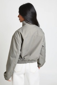 <b>Grey</b> windbreaker <b>Jacket</b> Full Sleeve Stand Collar Zipper Closure Windproof Woven Polyester Autumn Wear - Product Image 6