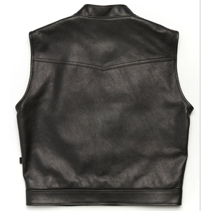 Gilet de motard pour homme en cuir véritable noir, style vintage, imperméable, écologique, fermeture éclair sur le devant, sans manches, vente en gros - Product Image 5