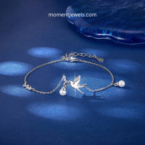 925 Silver Charm <b>Bracelet</b> Bird and Pearl Pendant Zircon Chain <b>Bracelet</b> Rhodium Plated Jewelry for Women - Product Image 3