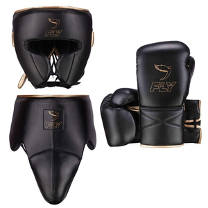 Ensemble de protection complet pour la boxe (gants, casque, protège-gland) en cuir noir respirant à lacets pour adultes – Fabrication usine – Idéal pour l'entraînement et le sparring - Product Image 1