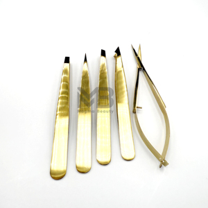 Muestra Disponible, Pinzas para Cejas de Acero Inoxidable Duraderas de Alta Calidad, Pinzas Personalizadas con Punta Dorada - Product Image 2