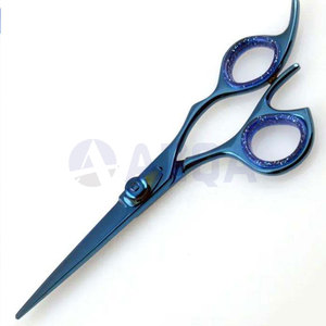 Ciseaux de coiffure professionnels en acier inoxydable de haute qualité, revêtement plasma bleu, lames affûtées, pour salon de coiffure et barbier. - Product Image 2