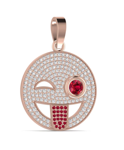 925 Sterling Silver Gold Plated Lab Grown Diamond Wink Emoji Pendant <b>Ruby</b> Tongue for Face Luxury <b>Necklace</b> Charm Fine Jewelry - Product Image 2